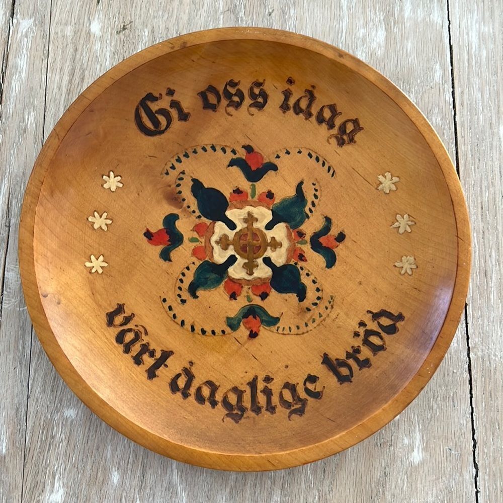Norwegian Rosemaling Art Scandinavian Wooden Plate Wall Hanging